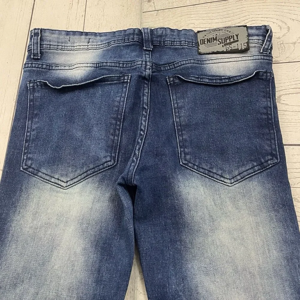 GS-115 Men's W32 x L30 Blue Slim Distressed Stressed Moto Skinny Jeans
